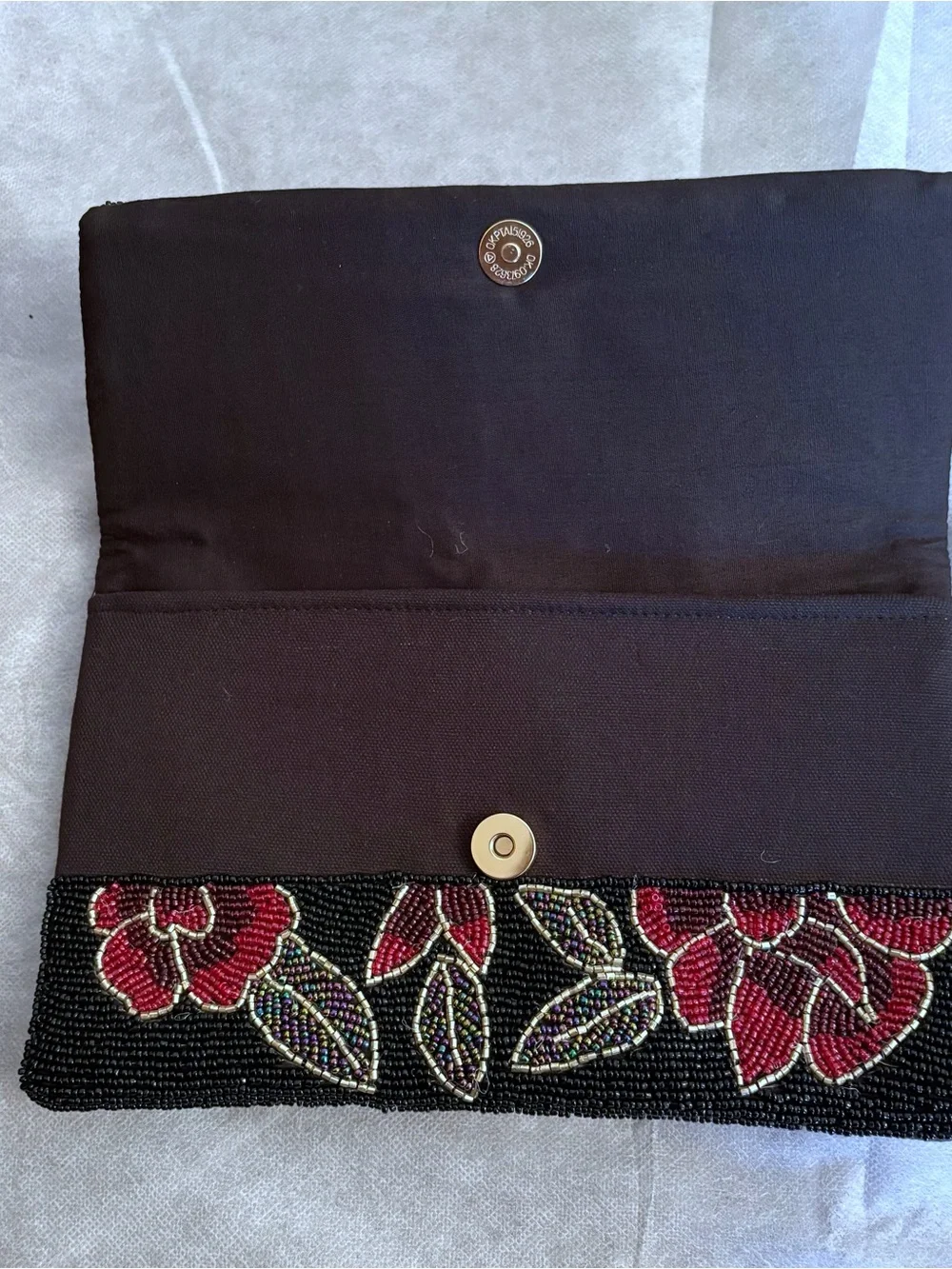 POL Black Crossbody Chain Bag with Red and White Floral Beadwork
